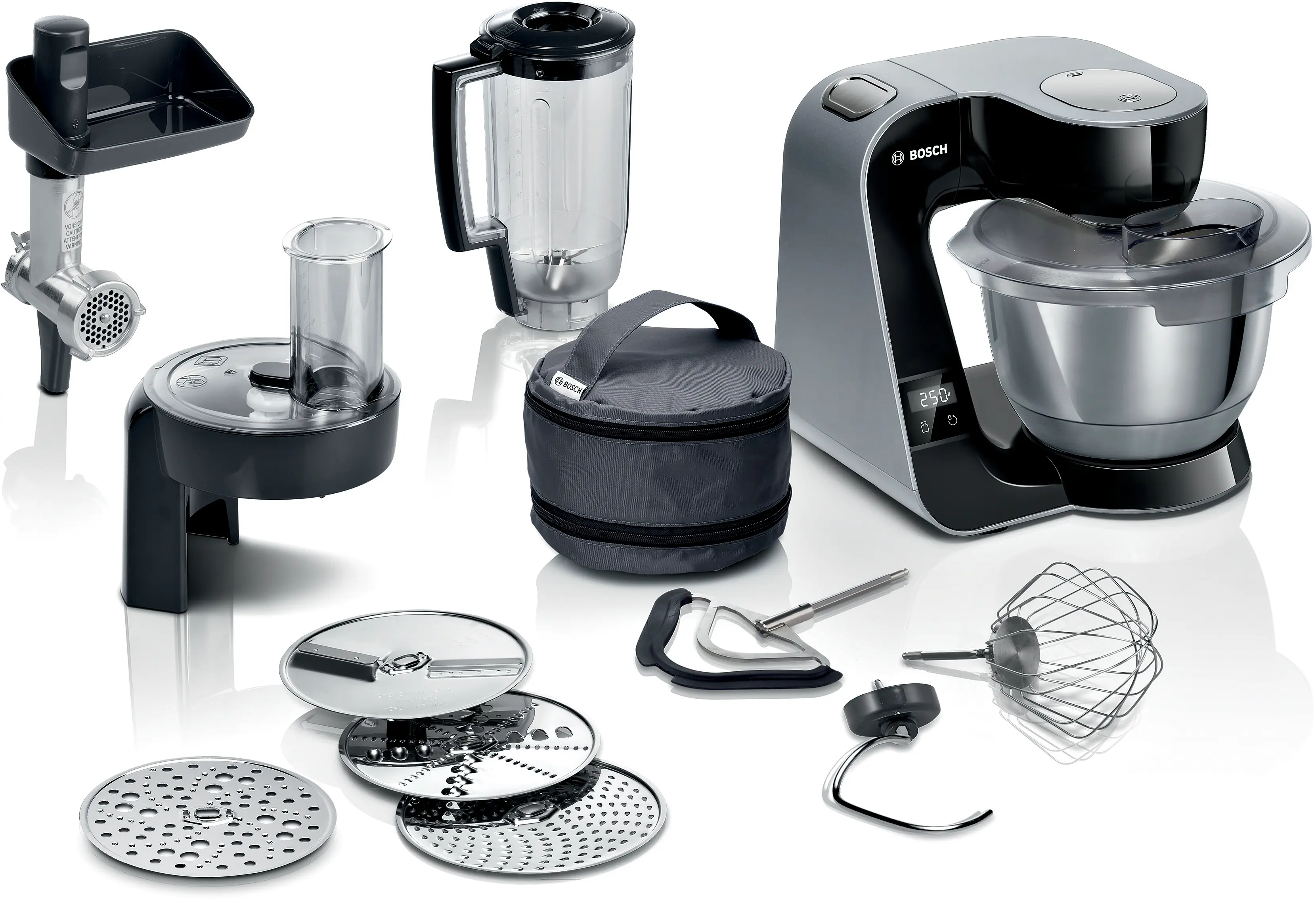 BOSCH Seri 4 Mutfak robotu, tartı özellikli, MUM 5 1000 W, Siyah, Koyu gümüş